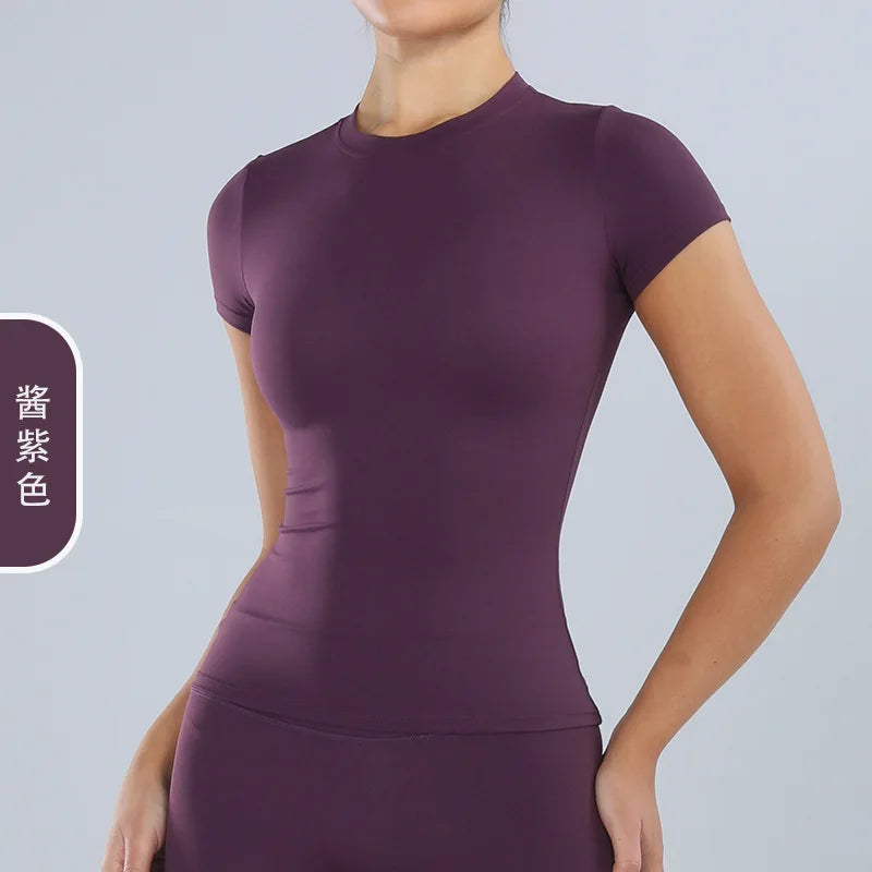 Yoga Sport Shirt Blouses Pilates Crop Top Fitness Women's Short Sleeve T-shirt Tees Sweatshirt Sportswear Woman Gym Yoga Clothes - ATFH