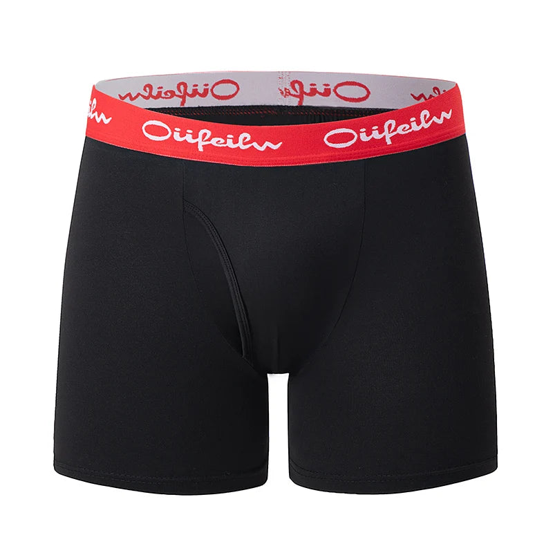 5-piece Set Of Men's Black Classic Four Cornered Long Underwear Quick Drying Comfortable Sporty Youth Flat Underwear Trendy