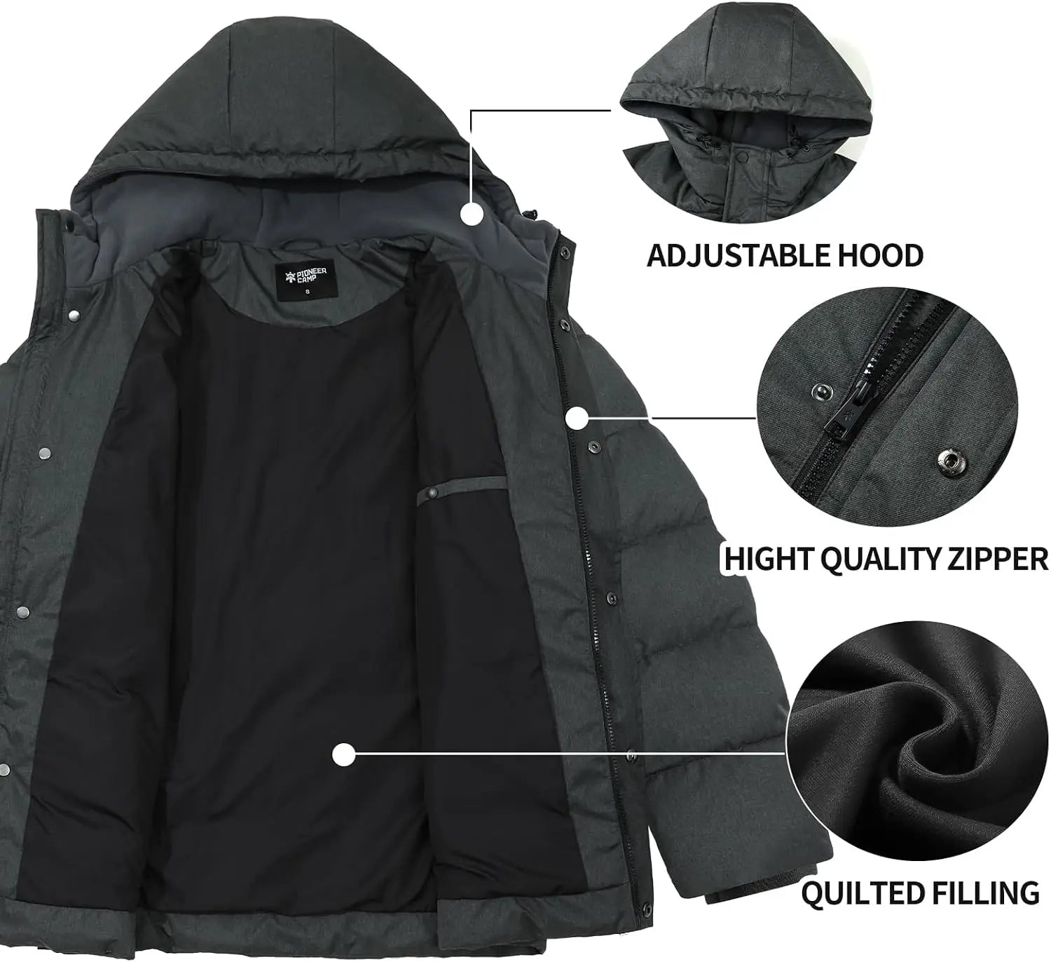 Pioneer Camp Mens Winter Coat Warm Winter Puffer Jacket Waterproof Thicken Insulated Windproof Hooded Down Quilted Coat