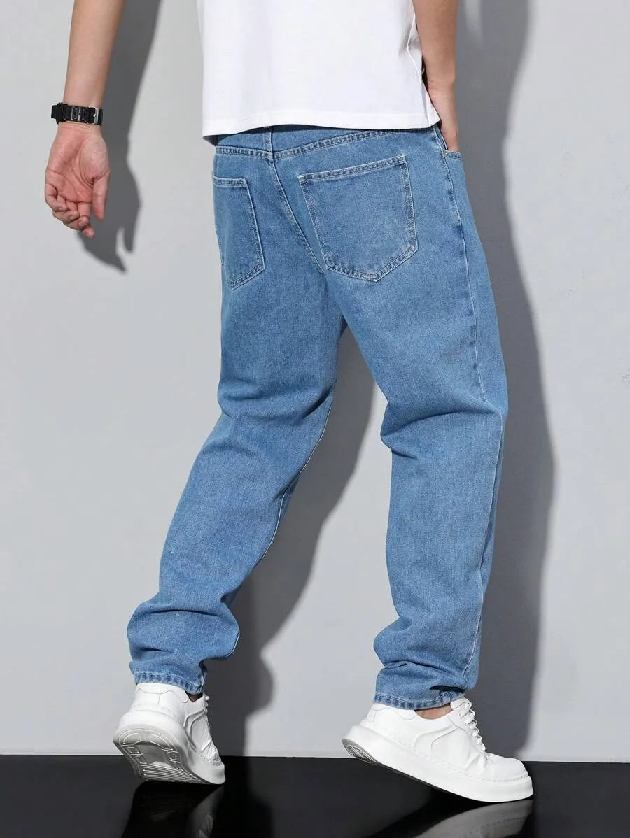 Men's straight-leg skinny jeans, straight and simple design, suitable for daily wear in all seasons ATFH