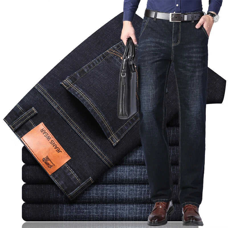 2026 Cotton Stretch Jeans Business Casual Men's Thin Denim Jeans Grey Spring Summer Brand New Fit Straight Lightweight ATFH