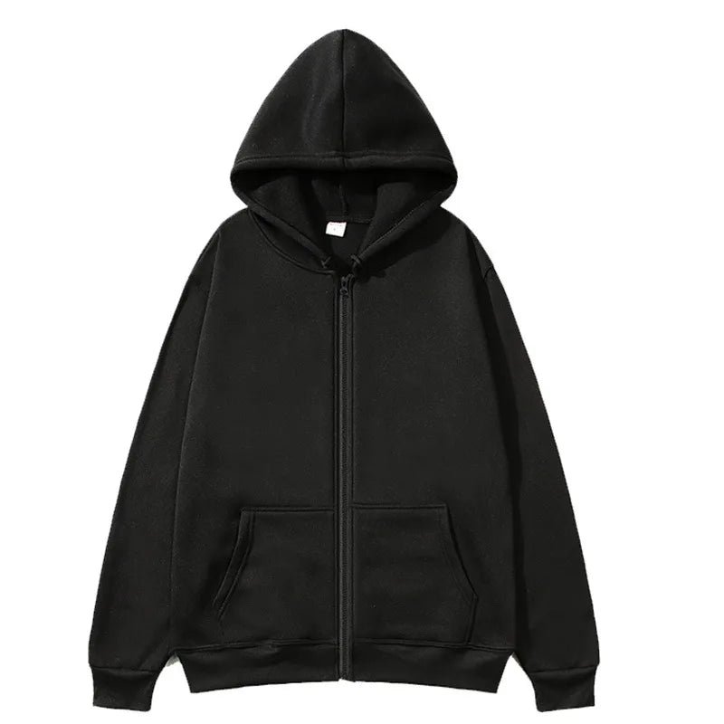 New Autumn/Winter  Men’s Gray Jacket with Hood Long Sleeve Big Pocket Zipper Jacket Coat Woman Loose Casual Outerwear Coat Tops - ATFH
