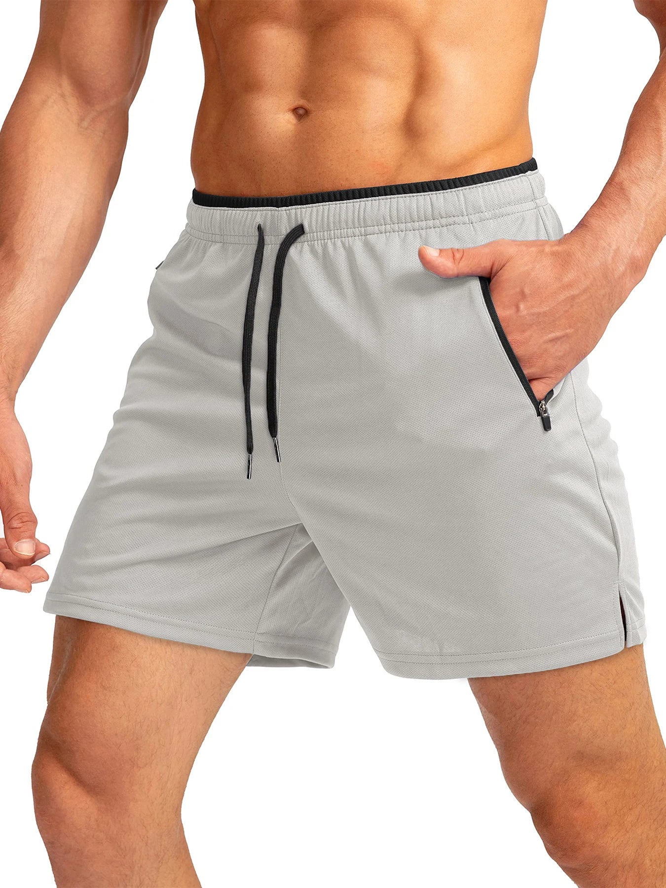 Men's running shorts with zippered pockets, quick-dry, suitable for gym workouts, 5-inch men's shorts