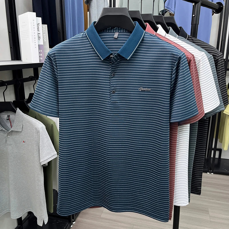 Summer New Style Men's Striped Lapel Fashion Simple Breathable Polo Shirt