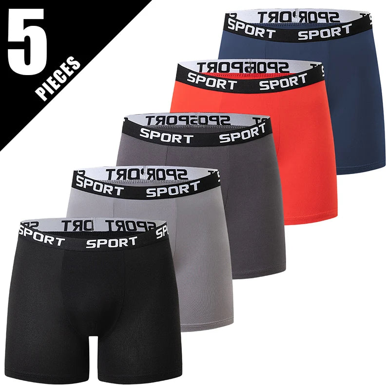 5-piece Set Of Men's Solid Color Underwear Breathable Quick Drying Fashionable Sporty Comfortable And Suitable For Teenagers