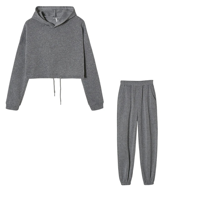 New Spring Autumn Fashion Trend Wear Long Sleeved Hooded Sweatshirt Pants Sports Casual Suit Two Piece Set for Adult Women