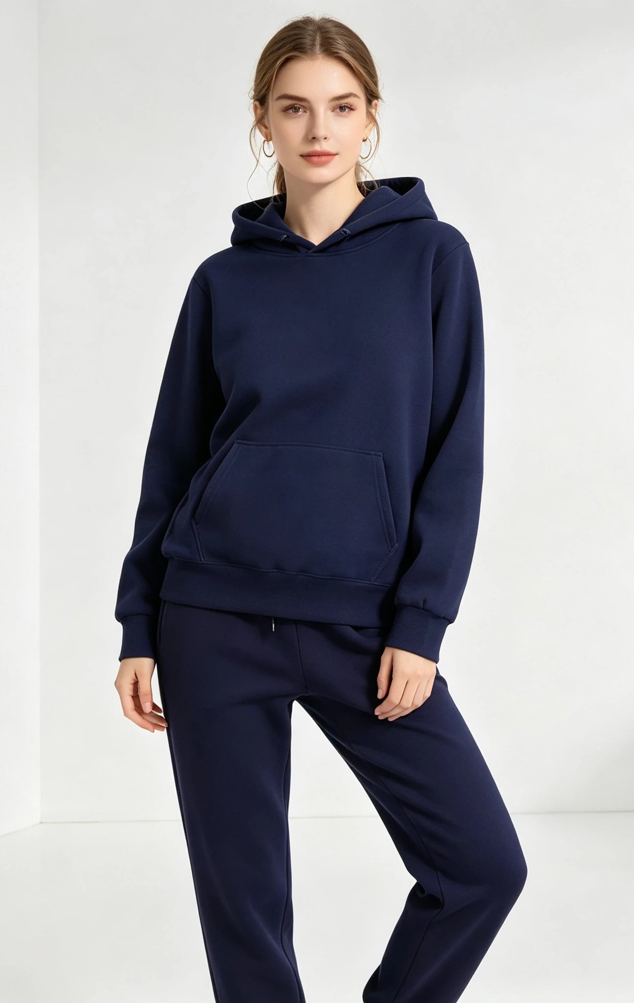 Women's Autumn and Winter Solid Color Minimalist Two-piece Set Hooded Sweat Casual Drawstring Leg Sweat Pants Home Suit
