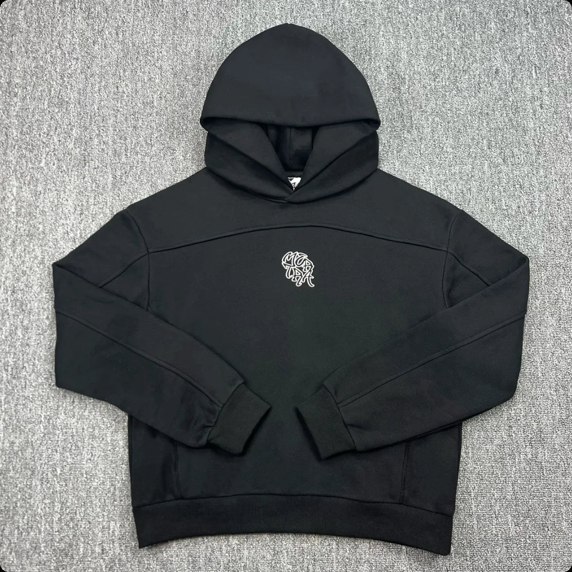 Mertra Patchwork Embroidery Fleece High Street Loose Autumn-Winter Men's and Women's Couple Sleeve Hooded Sweatshirt - ATFH