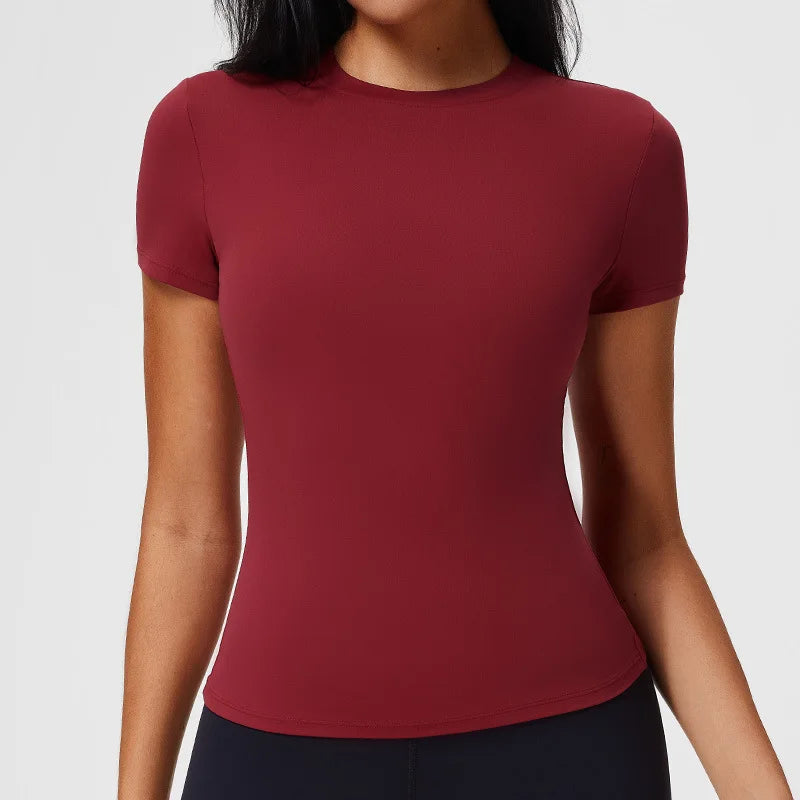 Women's Slim Fit Quick-Dry Sports Top Barely-There Feel Fitness Shirt for Running Yoga Short Sleeve Casual Cross-Border - ATFH