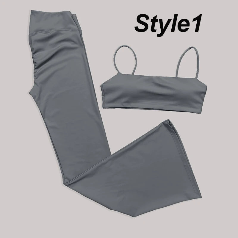 Gym Leggings Women High Waist Flared Pants Cross Waist Sport Tights Ladies Push Up Fitness Leggin Workout Clothes ATFH