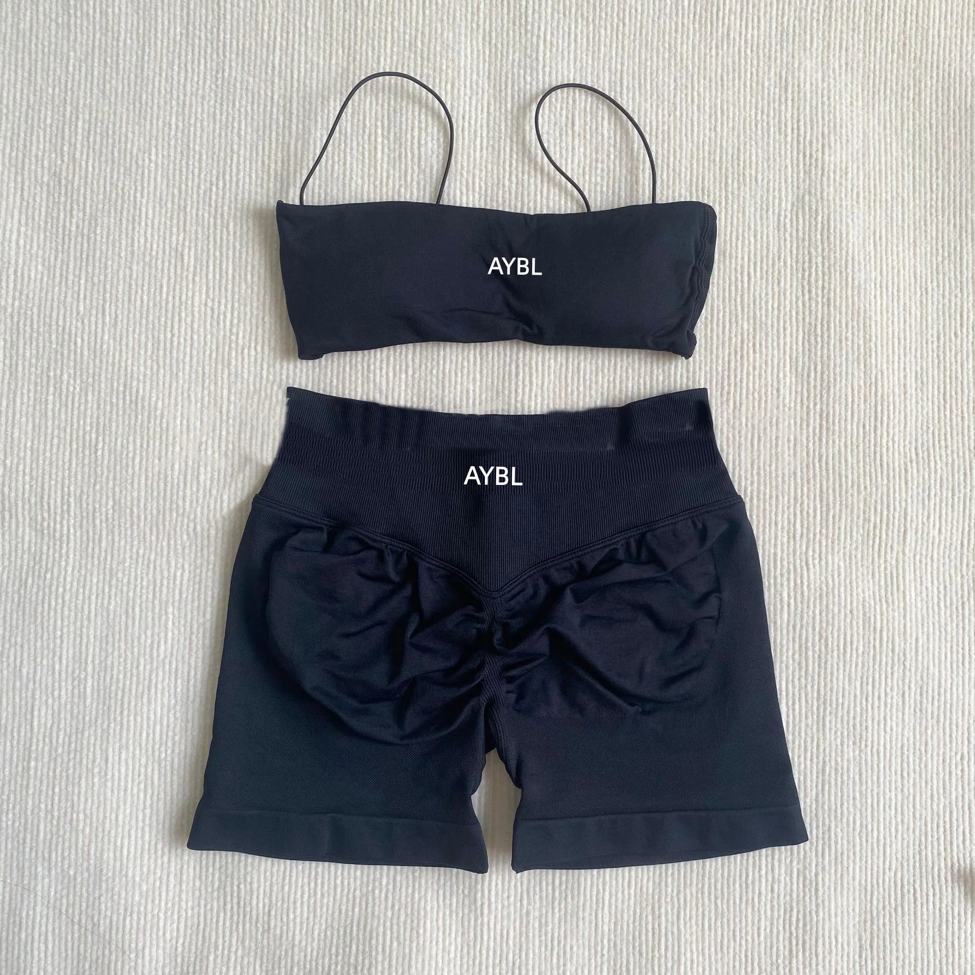 2 Pcs Strappy Bras Women Seamless Sports Yoga Short Set Gym Leggings Set Fitness Workout Adapt Seamless Strappy Sports Bras Set Tahsi Fashion House