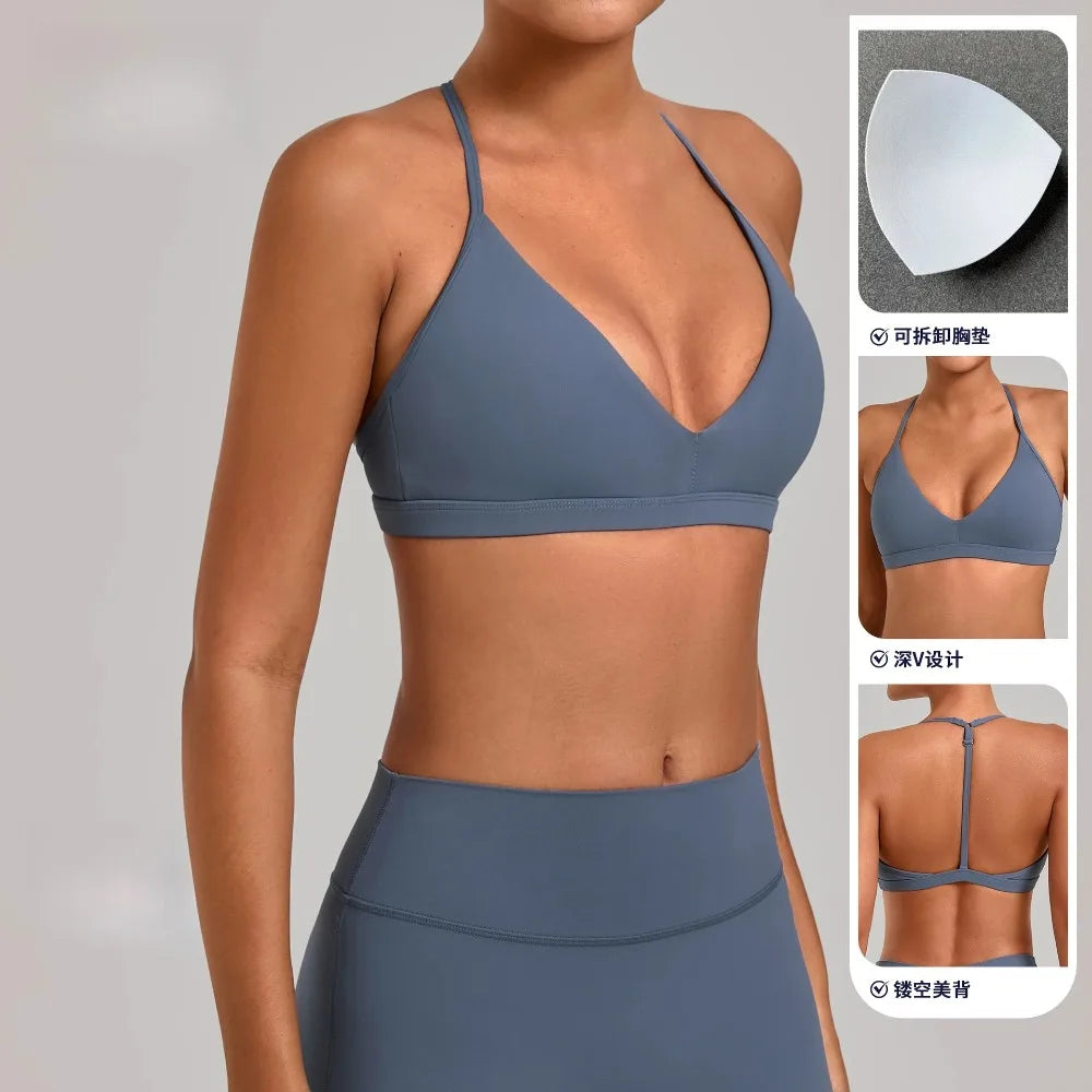 Gym Workout Fitness Top Adjustable Strap Yoga Bras Hollow Out Back Versatile Sports Bra Fitness Running Sports Bra for Women - ATFH
