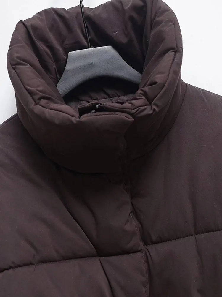 Solid Cropped Short Puffer Jacket Women Fashion High Collar Full Sleeve Drawstring Hem Warm Coat 2025 Winter Casual Outerwear ATFH