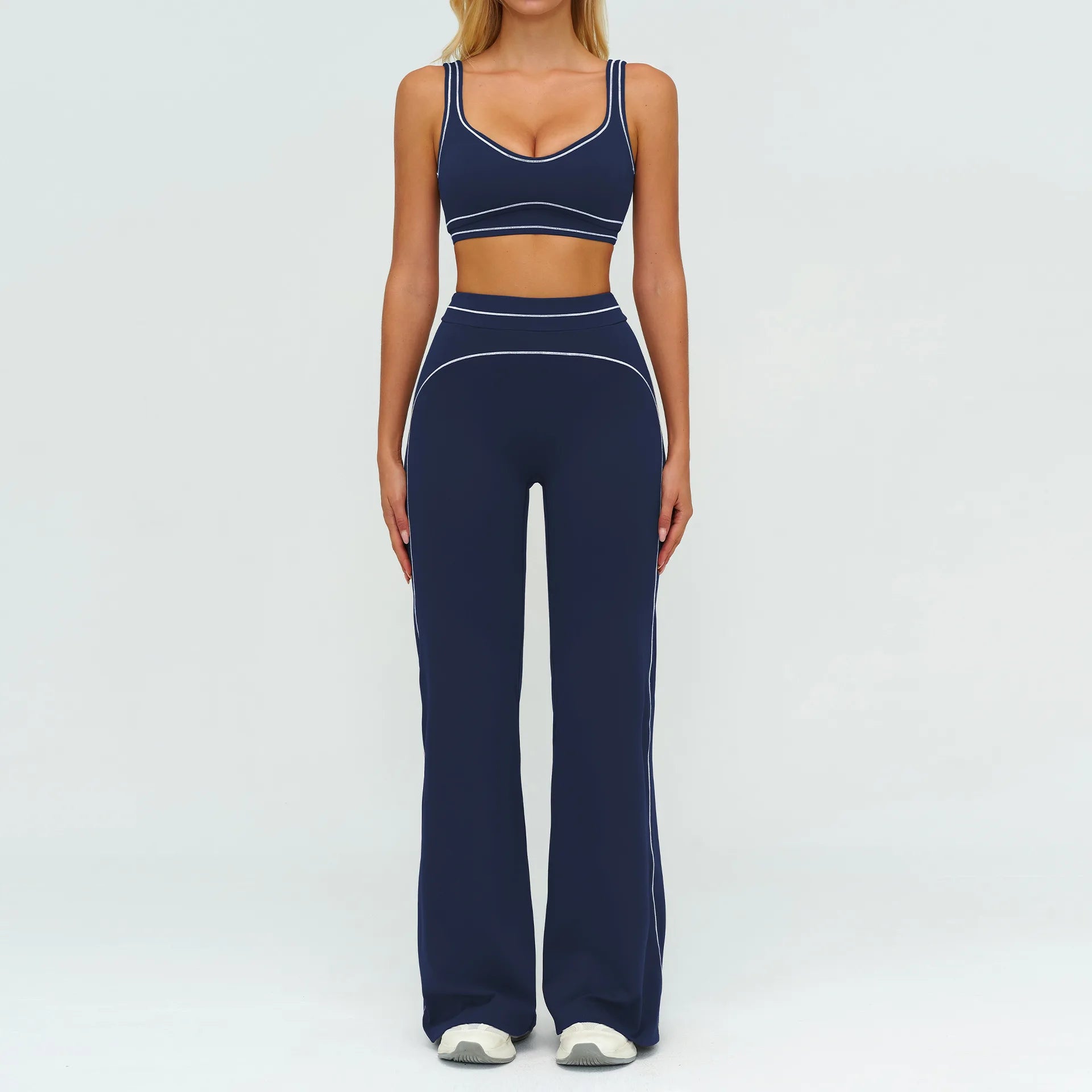 2PCS Yoga Set Gym Clothes Outdoor Sports Outfits Women Tracksuit Gym Fitness Suits Workout Long Sleeved Flared Pants Sportswear - ATFH