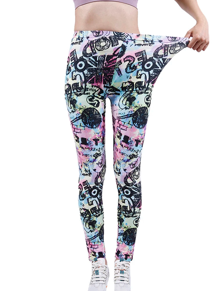 CUHAKCI Fashion Women Leggings Beautiful Leaf Floral Printing High Waist Jeggings Stretch Pant Sexy Hot Sale Clothing Mujer - ATFH