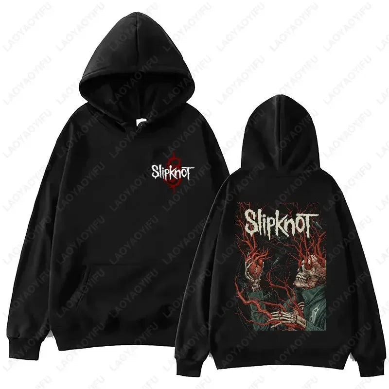New style Arrival Men's Black Slipknot Graphic Hoodie – Nu Metal Band Print Oversized Fit Streetwear Pullover loose fit