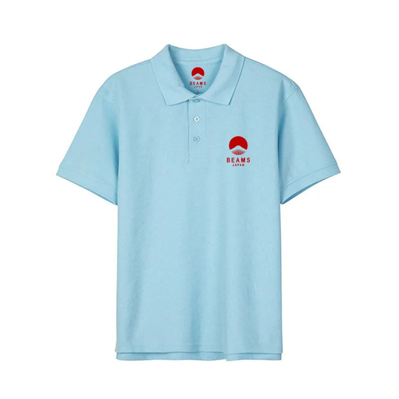 Fuji Mountain Embroider Logo Summer Men Women Same Polo Shirt Korean Style High-quality T-shirt Cotton Short Sleeve Tees Top