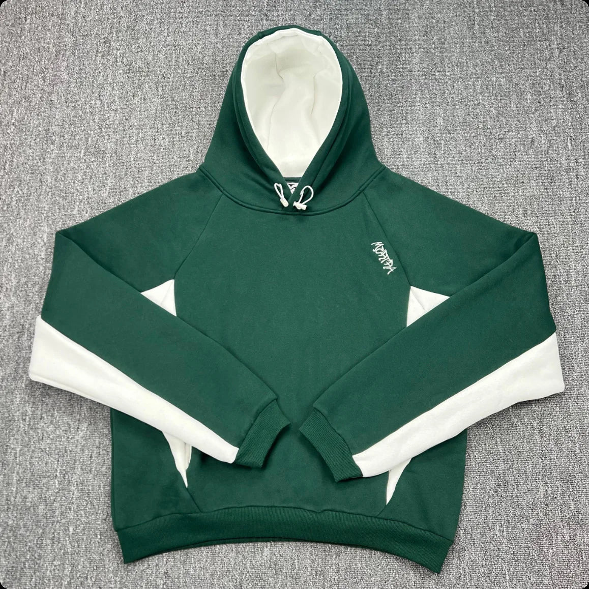 Mertra Patchwork Embroidery Fleece High Street Loose Autumn-Winter Men's and Women's Couple Sleeve Hooded Sweatshirt - ATFH