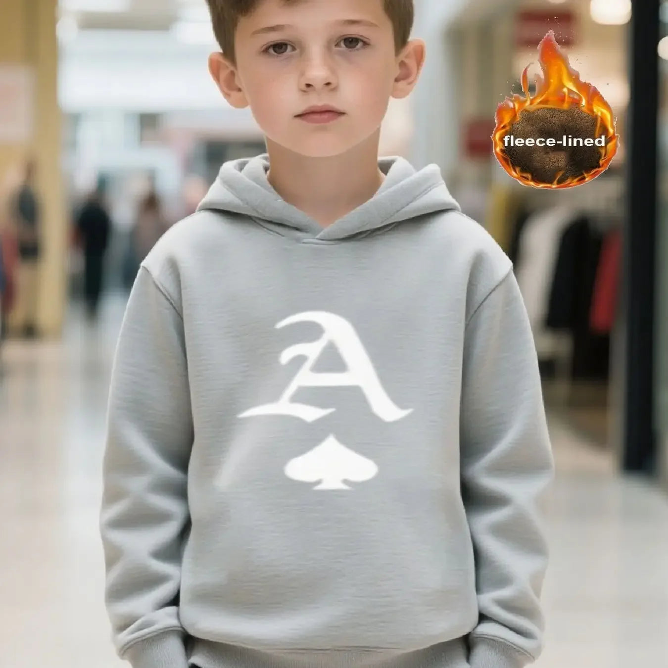 Boys' Hooded Sweatshirt Autumn/Winter Casual Pullover Hoodie Retro Floral Letter A Spade Print Top