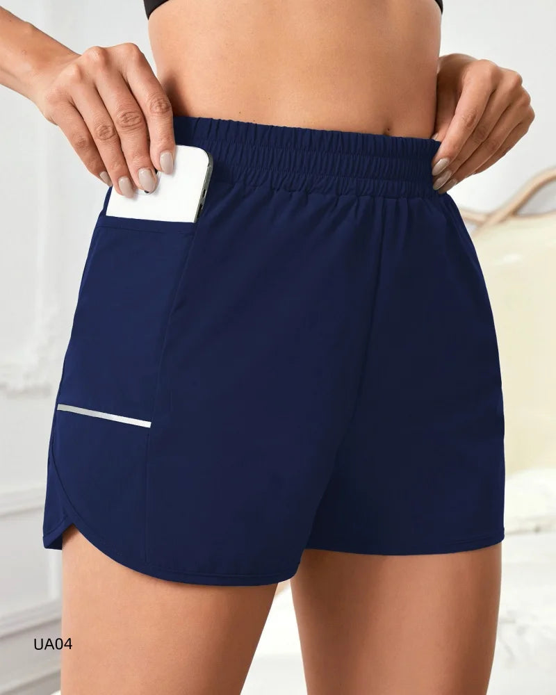 Summer high waisted yoga shorts, fashionable and sexy running and fitness pants, solid color practical pocket casual shorts Tahsi Fashion House