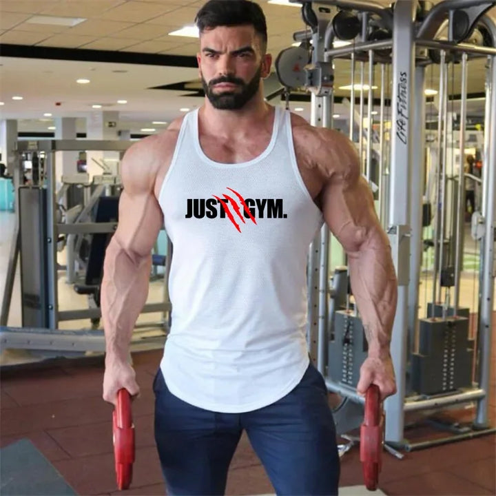 Gym Tanktops Vest Stringer Undershirt Fashion Mesh Mens Tank Top Fitness Brand Workout Casual Singlets Sleeveless Bodybuilding