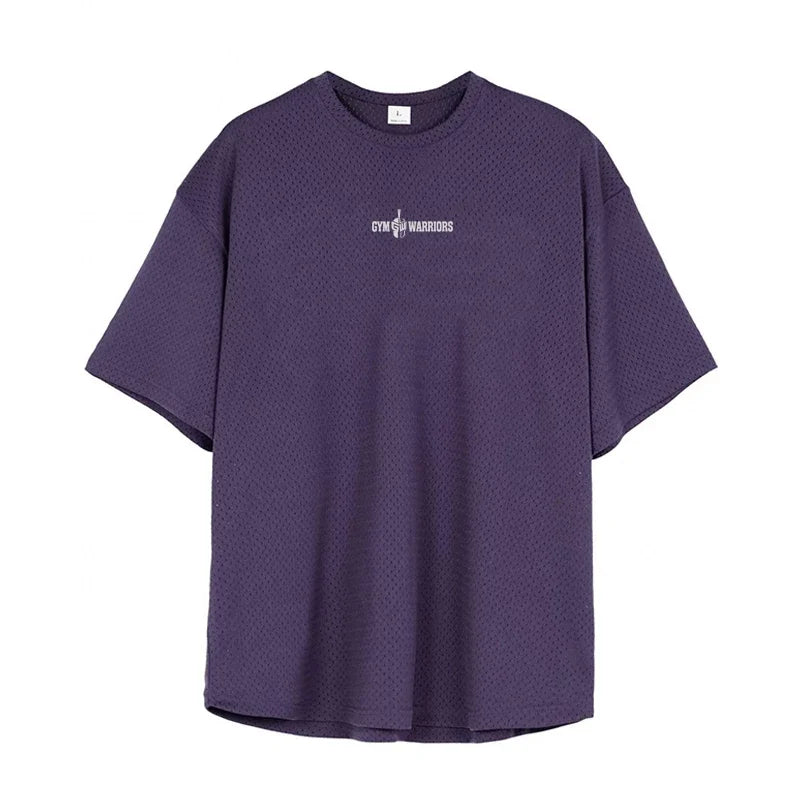 Summer Mesh Breathable Quick Dry Clothing Men Bodybuilding Hip Hop Short Sleeve Sport T-shirt Gym Fitness Oversized Loose Shirts ATFH