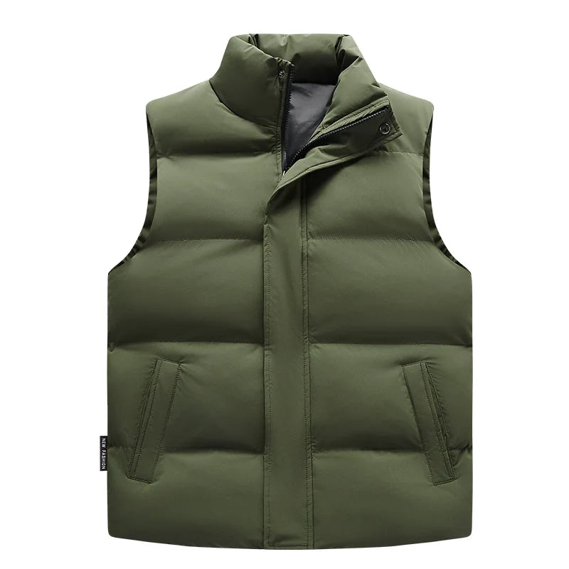2026 Winter New Down Cotton Vest for Men Solid Color Stand Collar Versatile Sleeveless Vest Cold Resistant Warm Cotton Waistcoat