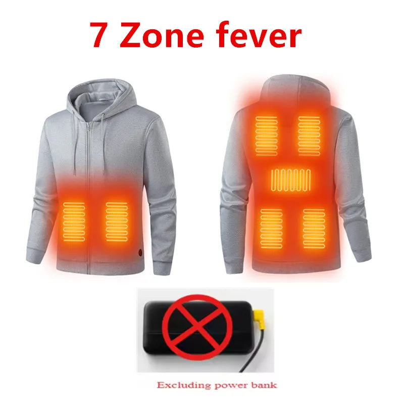 New Winter Usb Port Intelligent Heating Warmth Men'S Hooded Sweatshirt 7 Zones Heating Outdoor Cold Resistant Cardigan Jacket - ATFH