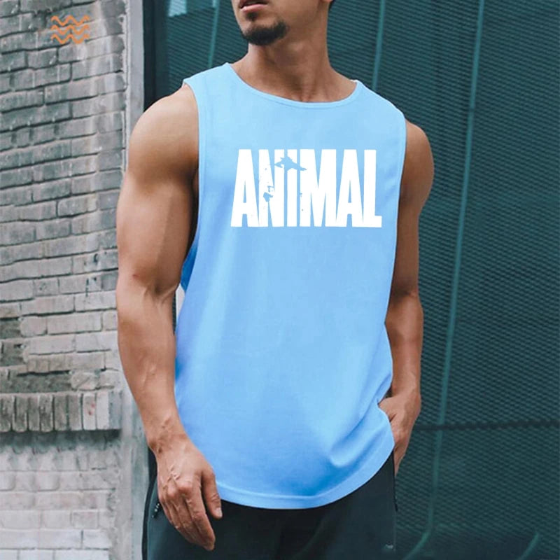 Men's Quick Drying Sleeveless shirt animal Bodybuilding Workout Tank Tops Muscle Fitness Shirts Male Gym Stringer Vest