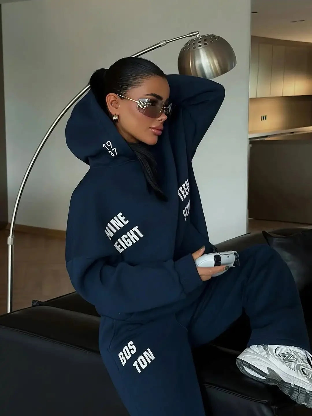 Casual Letter Hooded Sweatshirt Set Women Full Sleeve Hoodie Elastic Waist Straight-leg Pants Suit New Lady Spring Street Outfit