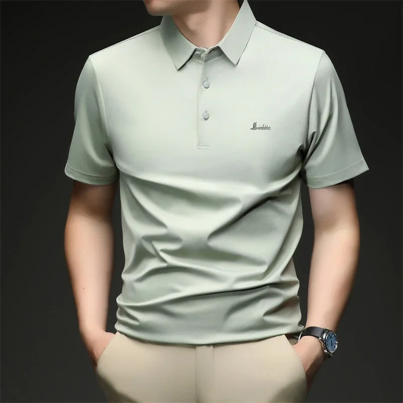 Mens Embroidered Polo Shirt Short Sleeve Slim Fit Casual Style Soft And Comfortable Fabric For Daily Wear And Weekend Getaways