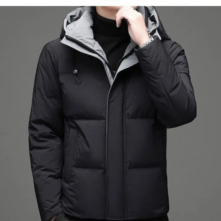 2023 New Men Down Jacket Winter Coat Short Thicken Warm Remove The Cap Parkas Loose Simple Outwear Hooded Leisure Overcoat