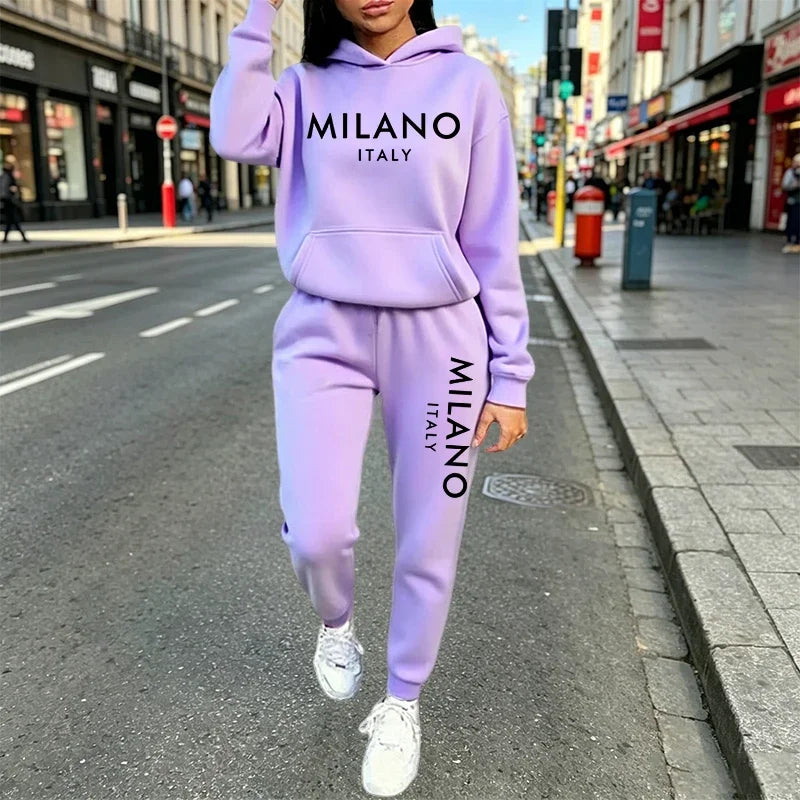 Women's Outfits Print Casual Hooded Sweatshirts 2 Pcs Suit Outdoors Sports Jogging Tracksuit Clothing Autumn Winter Pants Sets