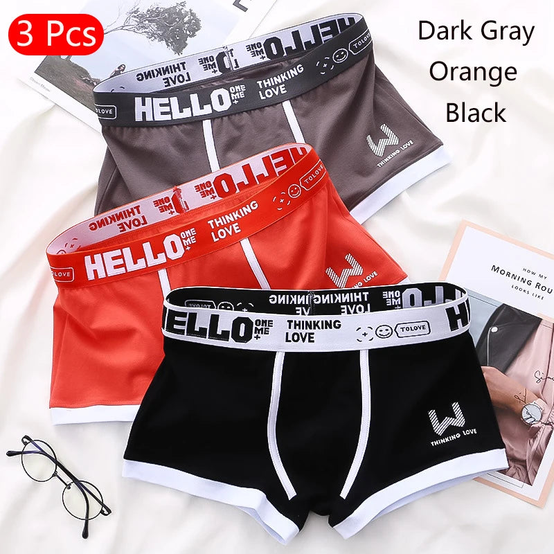 Men Cotton Boxer Shorts Panties Underwear Breathable Soft Letter Belt Men Boxer Fashion Sports Mid-waist Four Corner Pants