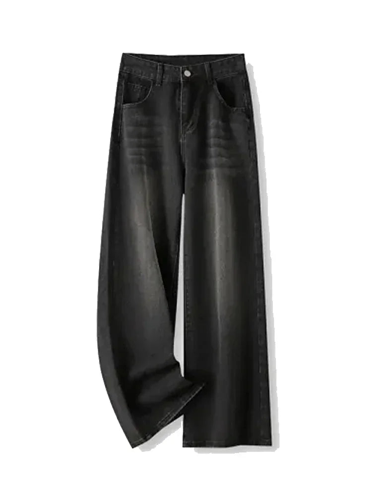Botvotee Vintage Women's Black Grey High Waist Jeans Y2K Fashion Baggy Loose Straight Wide Leg Baggy Denim Trousers Pants