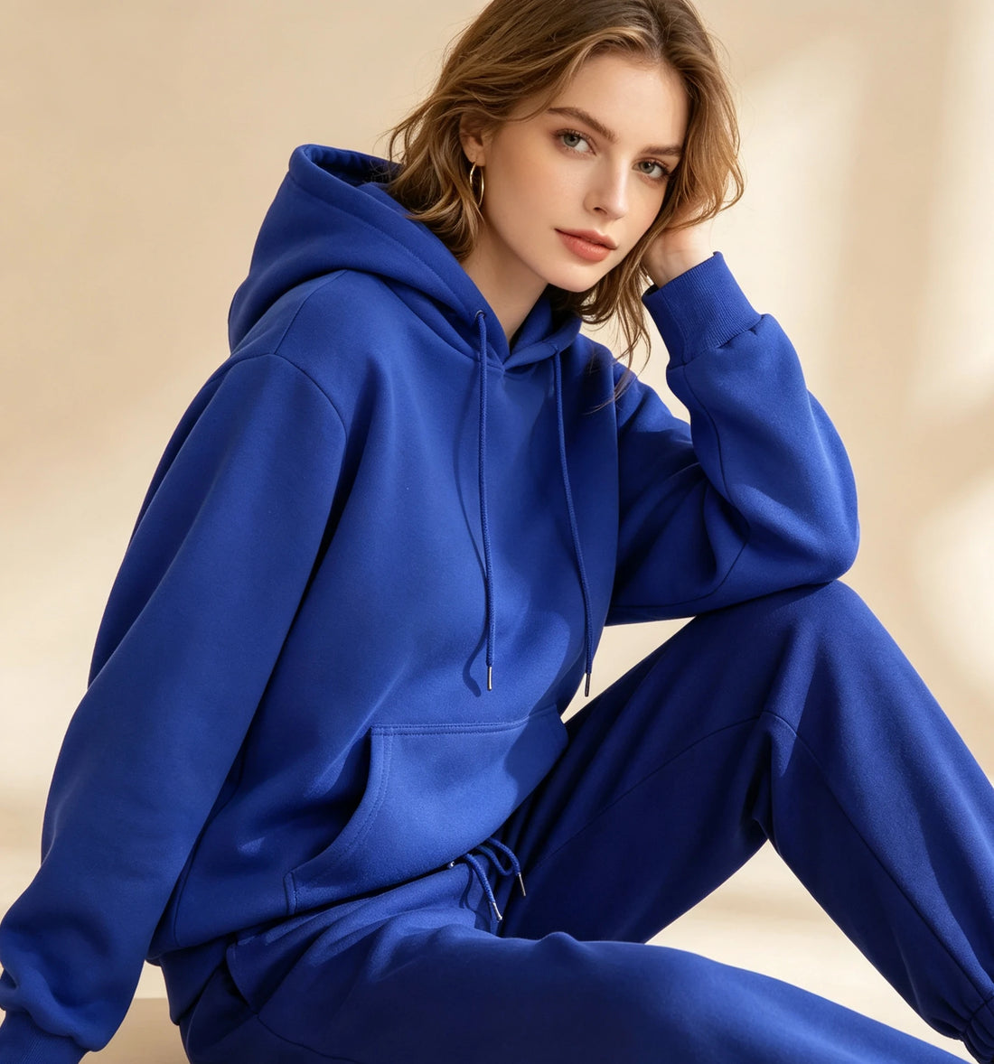 Autumn and Winter Casual Sports Hoodie Set Solid Color Women's Fashion Loose Hoodie Women's Pullover Pants Set