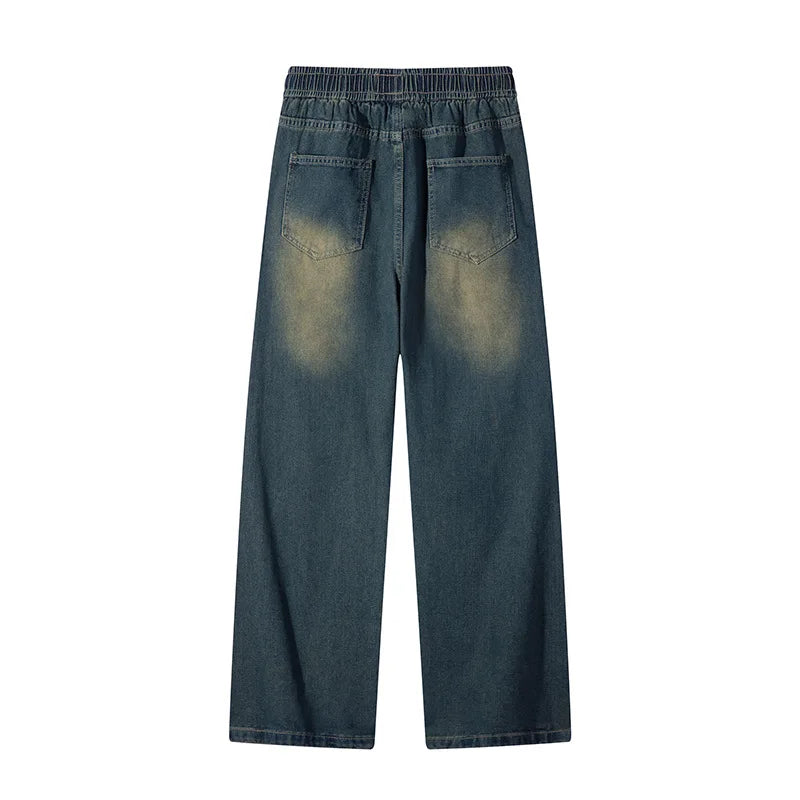 Broken hole jeans men's 2025 summer new loose straight leg American high street wide leg pants trendy brand versatile long pants ATFH