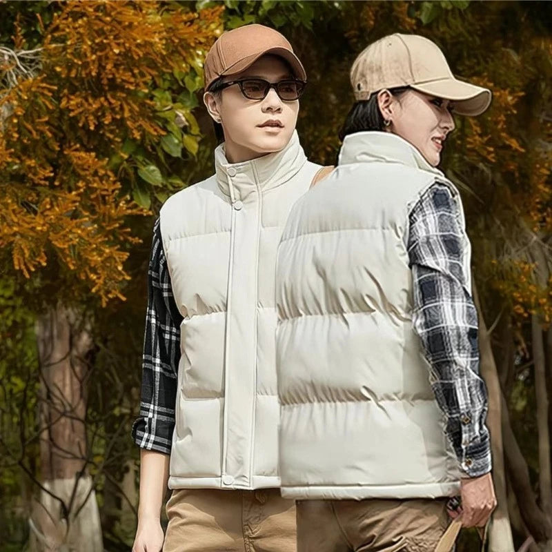 2025 Winter Thickened Cotton Vest for Men Loose Fitting Sleeveless Standing Collar Waistcoat Warm Trendy Outdoor Casual Jacket