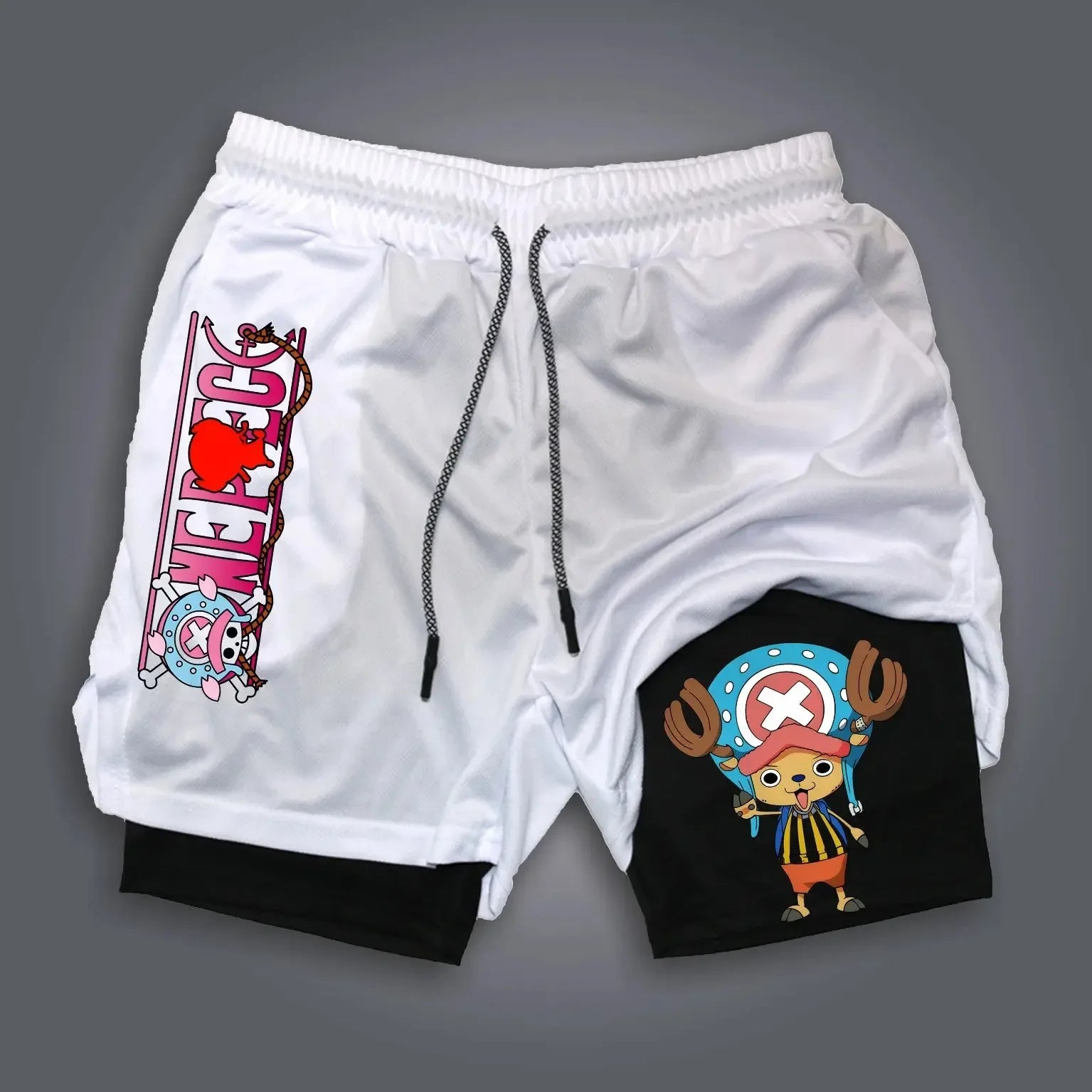 One Piece Anime Mens Gym Shorts Summer Y2k Streetwear Fitness Running Sport Pants Breathable Mesh Double-layer Shorts Sportswear