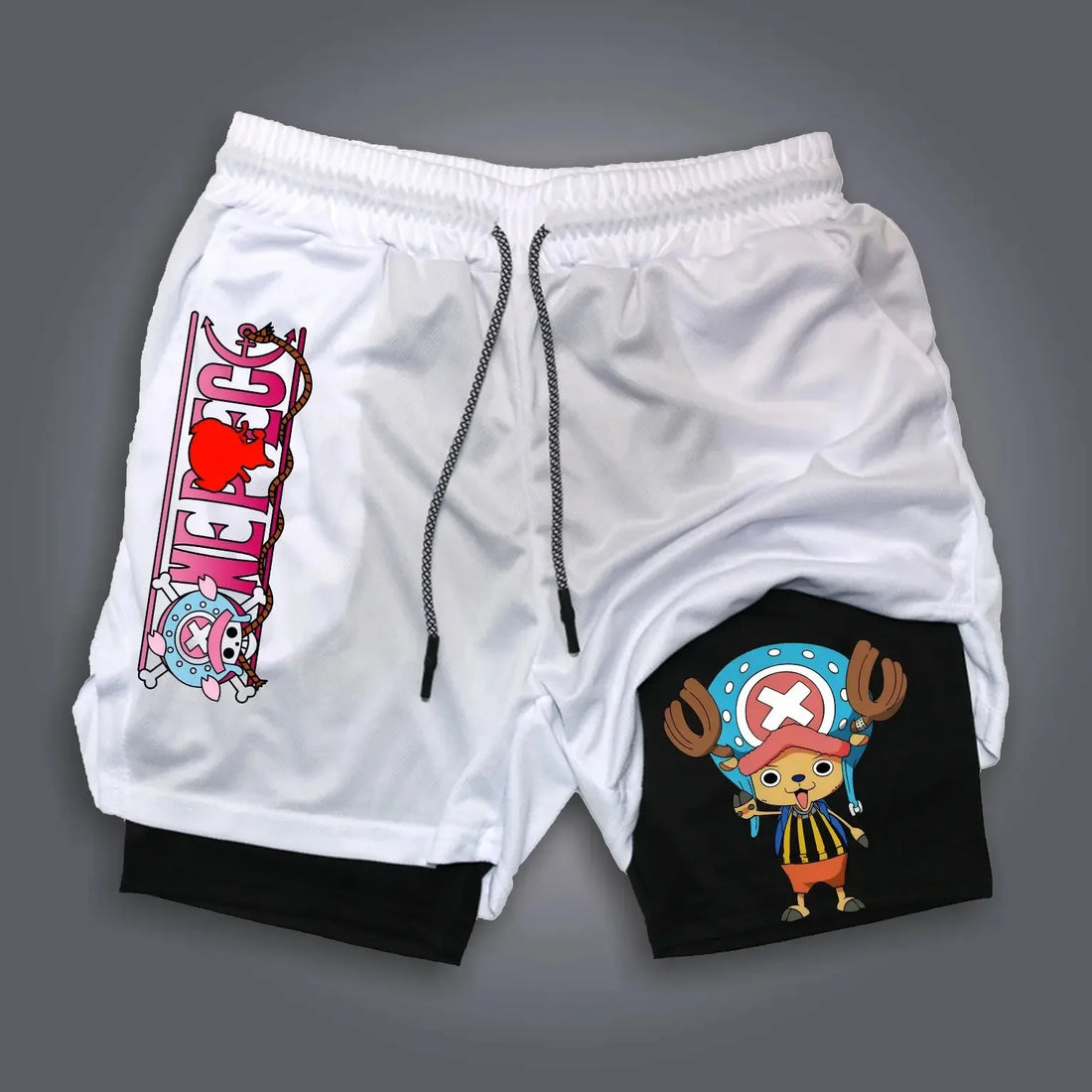 One Piece Anime Mens Gym Shorts Summer Y2k Streetwear Fitness Running Sport Pants Breathable Mesh Double-layer Shorts Sportswear