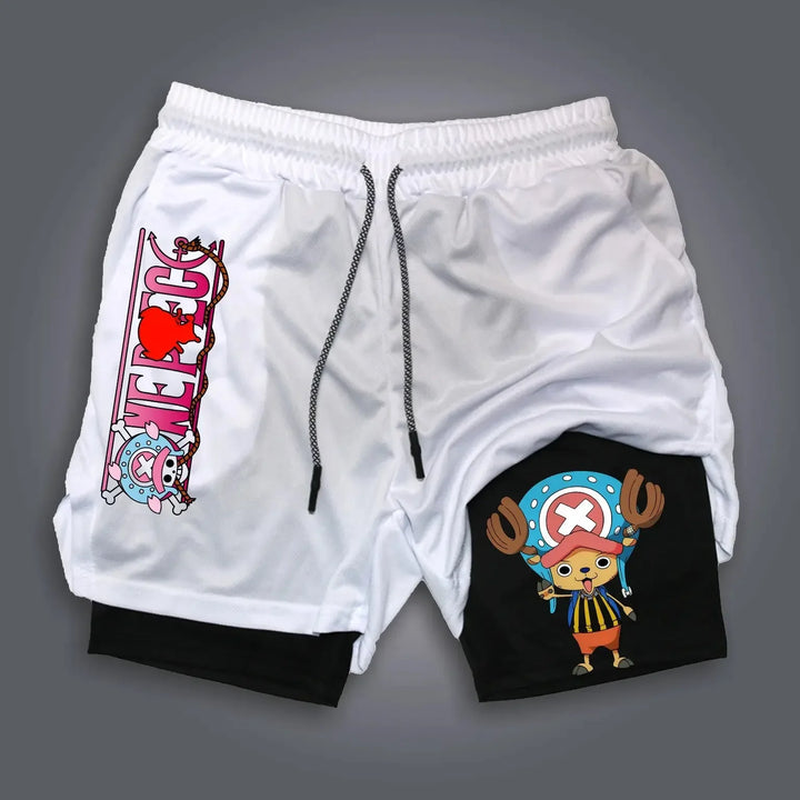 One Piece Anime Mens Gym Shorts Summer Y2k Streetwear Fitness Running Sport Pants Breathable Mesh Double-layer Shorts Sportswear