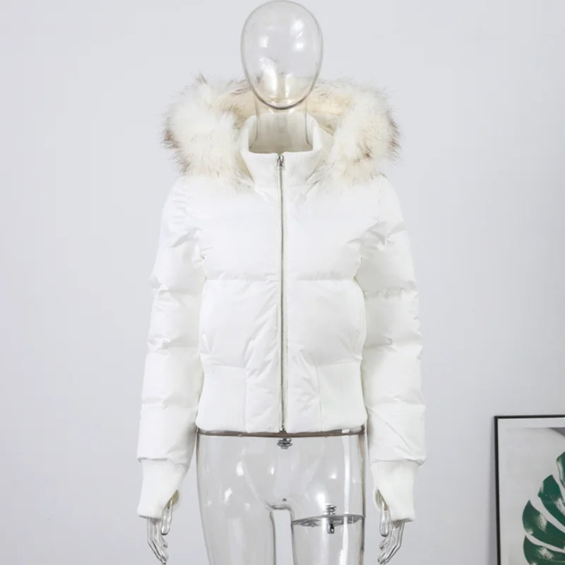 Fashion Faux Fur Hooded Cotton Jacket For Women Elegant Long Sleeve Zipper Coat Female 2026 Autumn Winter Warm Thicken Outerwear
