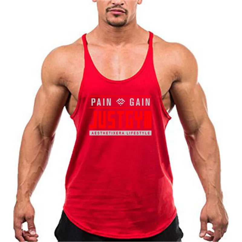 Men's Cotton JUST GYM Stringer Tank Tops Y-Back Training Vests Bodybuilding Sleeveless Shirt Muscle Workout Fitness Singlets