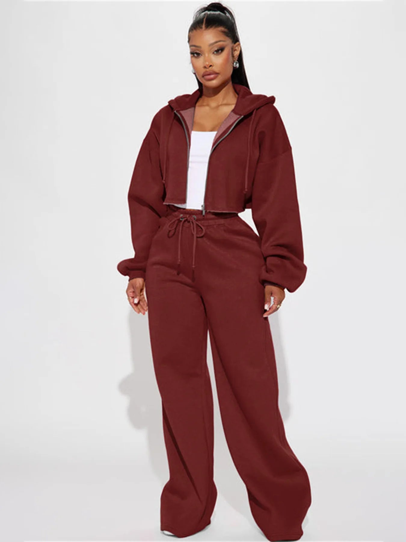 Fashion Hooded Hood Zipper Cardigan Long Pants Suit Lady Lace-up High-waisted Outfit Autumn Winter Woman's Two-piece Sports Set
