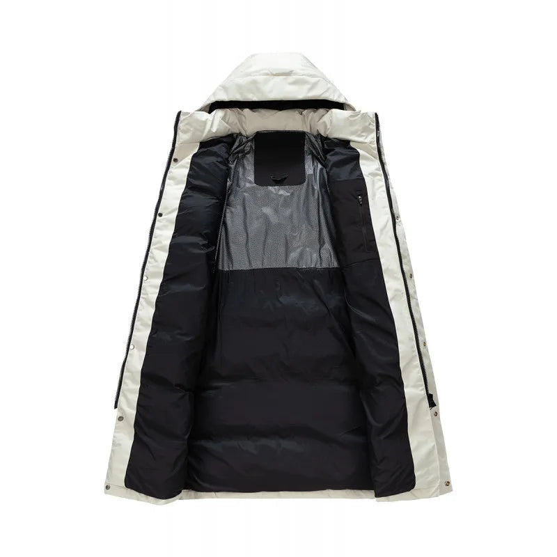 New White Duck Down Jacket Men Winter Mid Long Coat Hooded Thicken Warm Couple Outerwear Mens Puffer Jacket Parka Daily