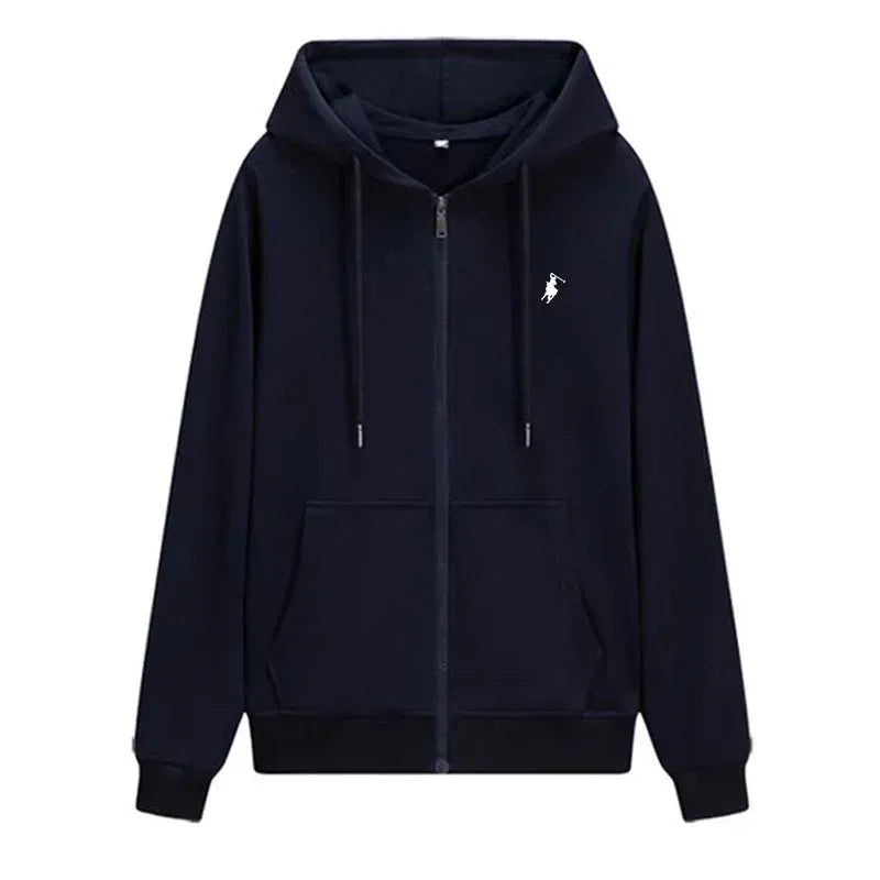 2025 classic casual zipper hooded sweatshirt with simple printed label, casual versatile jacket, trendy sweatshirt - ATFH