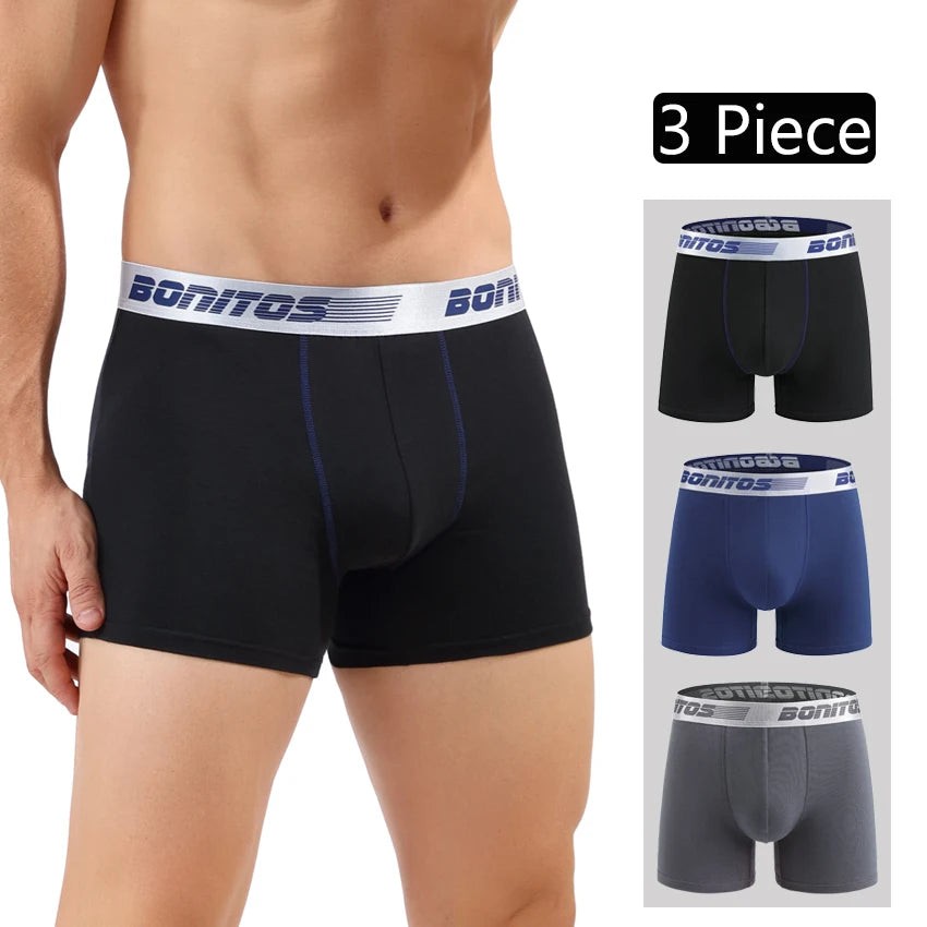 3 Pieces Cotton Men's Panties BONITOS Letter Waistband Boxer Briefs Solid Color Boxers Underwear For Man Classic Men Underpants