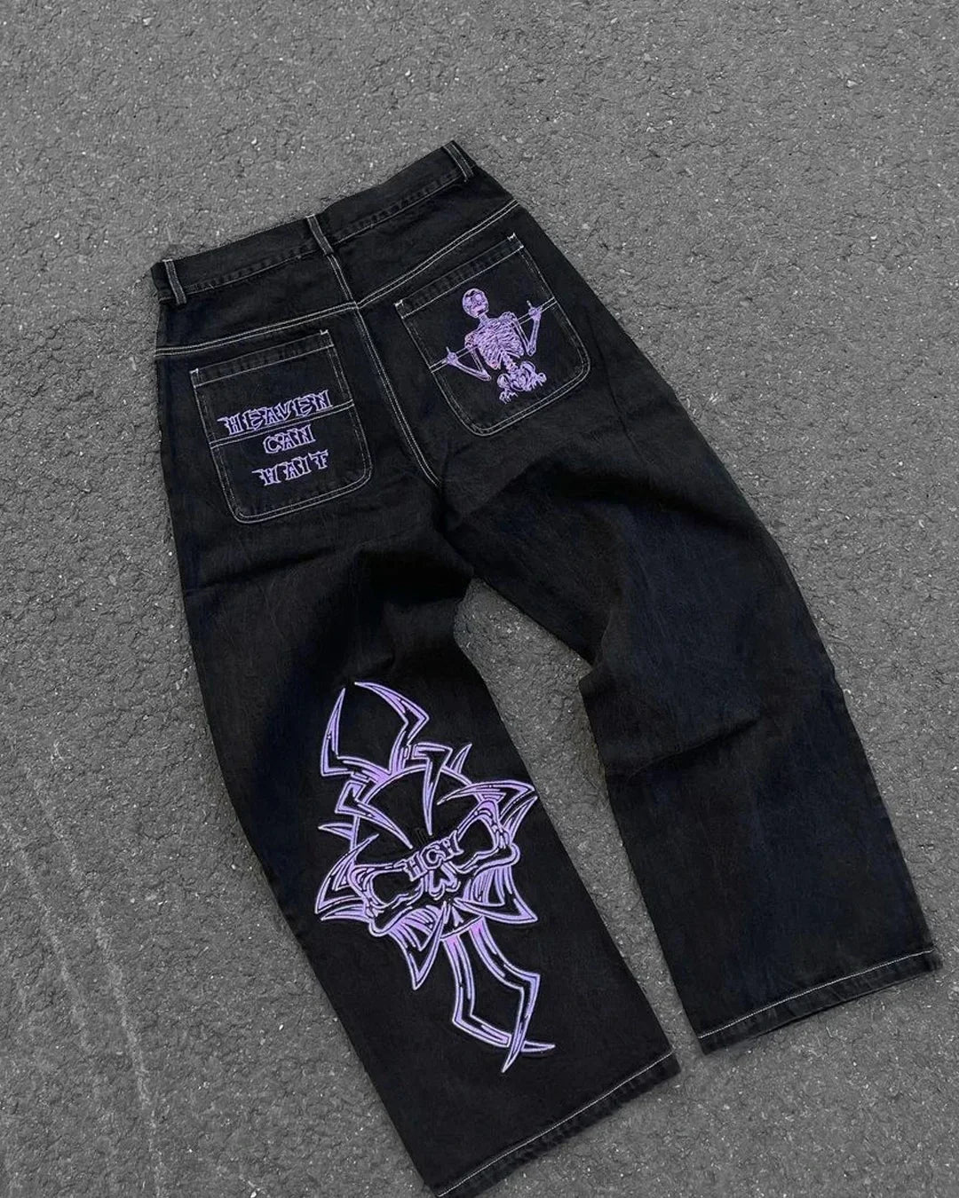 New Baggy Casual Wide Leg Jeans Men Street Retro Hip Hop Print Jeans Trend Fashion Black High-waist Jean Y2k Men Clothing 2023 ATFH