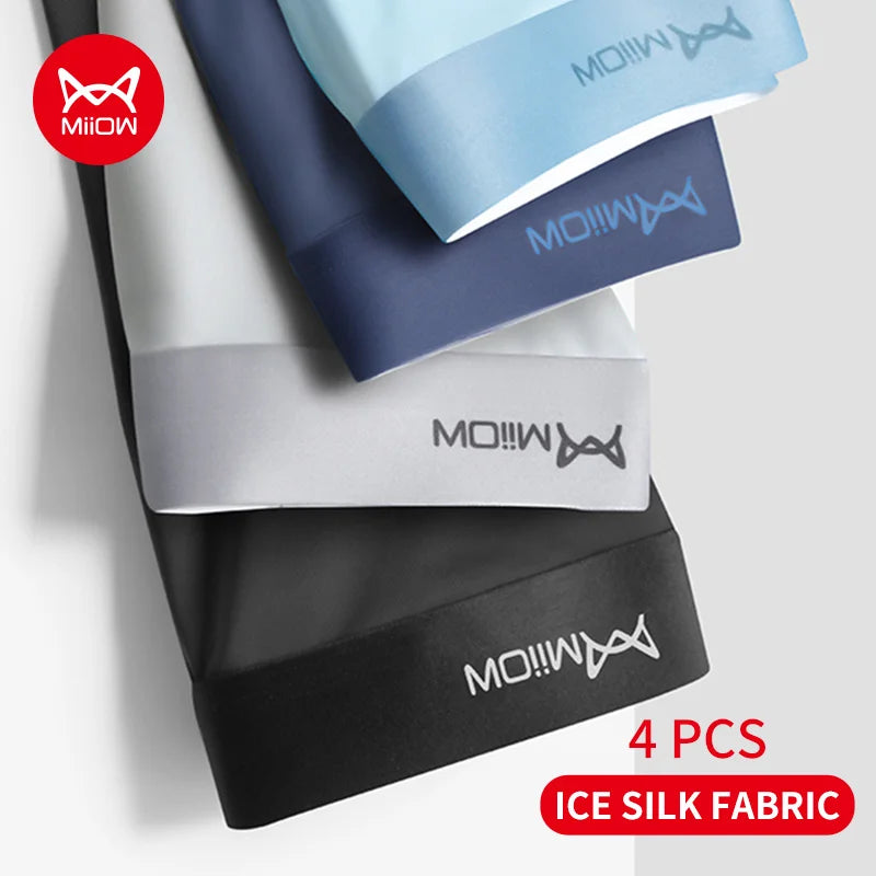 MiiOW 4Pcs Ice Silk Men Boxer Shorts Graphene Antibacterial Men Underwear Man Underpants Seamless Breathable Mens Panties L-5XL