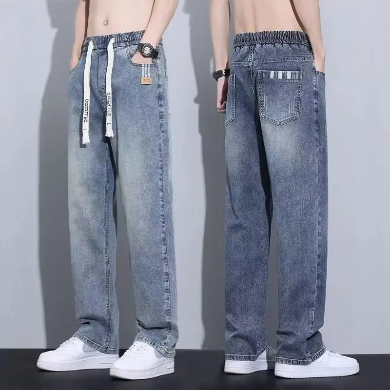 Men's Loose Fit Straight Leg Wide Leg Pants New Spring/Summer Casual American Trendy Brand Boys' Casual Jeans ATFH